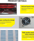 Product details of Automatic Reflow Soldering Machine For SMD SMT PCB Boards with infrared quartz heaters and cooling fan.