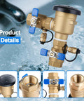 Front view of brass 3/4-inch anti-siphon pressure vacuum breaker backflow preventer for irrigation with blue handles.