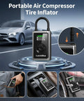 Portable Tire Inflator Air Compressor 150 PSI Cordless Pump With Gauge And LED Light 5X Faster Inflation For Car Motorcycle Bike And Balls