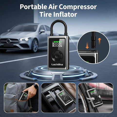 Portable Tire Inflator Air Compressor 150 PSI Cordless Pump With Gauge And LED Light 5X Faster Inflation For Car Motorcycle Bike And Balls