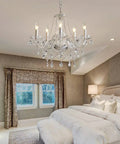 Smoky Gray K9 Crystal Chandelier Modern Ceiling Light Fixture With 6 Lights Sparkling Crystal Chains And Pendants in bedroom