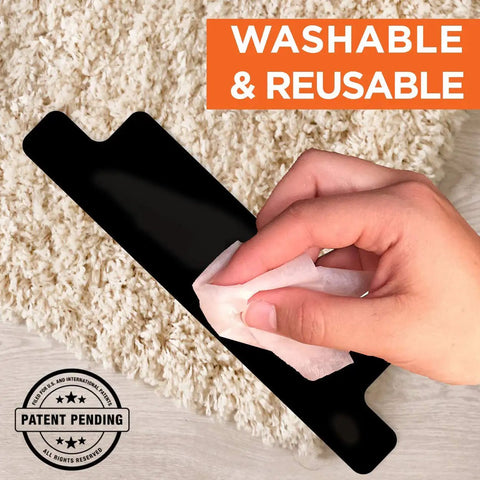 Hand cleaning 12 Piece Premium Large Size Anti Curling Carpet Tape Rug Gripper That Keeps Rugs In Place And Corners Flat