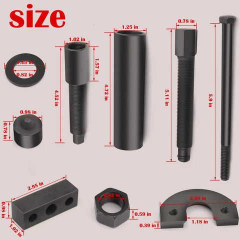 Harley Big Twin Transmission Mainshaft Inner Bearing Race Tool Set Puller And Installer For 1984 To Present includes various sized components.