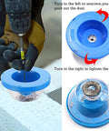 Gotta Keep Your Job Site Clean With This Heavy Duty Electric Hammer Dust Cover And Drywall Dust Collector Made From Rugged Abs Plastic To Snag All That Pesky Dust Before It Creates A Huge Mess For Power Tool Crews. Close-up of blue dust collector on a rotary tool.