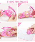Sleek Pink Automatic Tape Dispenser For Washi And Standard Office Tape Super Handheld Push Cut Mechanism Portable Desk Organizer Battery Free Home Game Changer usage steps in four images.