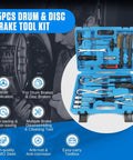 Pro Grade 15 Piece Drum And Disc Brake Tool Kit For Cars And Light Trucks with spring pliers, compressor, caliper cleaning tools in open case