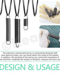 Heavy Duty Extension Spring Kit 36 Pieces, 12 Sizes, zinc plated wire springs with hook ends shown in use and hand-held.