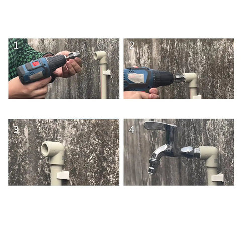 Demonstration of Heavy Duty Electric Drill Thread Tap And Die Set For PVC Water Pipe Repair on PVC piping.
