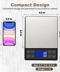 Pro Grade Digital Kitchen Scale With 0.1g 0.001oz Precision, 5kg 11lb Capacity next to smartphone for size comparison