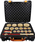 Heavy Duty Aluminum Bronze Non Sparking Socket Set Ratchet T Handle Flex Extensions Die Forged tools in a portable case.
