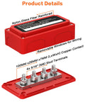 Built Tough 300A Waterproof Power Distribution Block With Four 5/16 M8 Terminal Studs Kickin High Current Bus Bar for wiring connections.