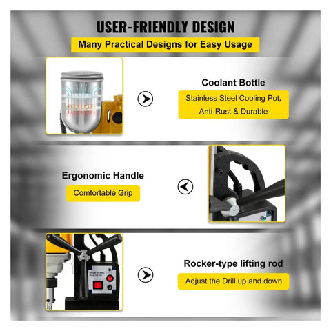 Magnetic Drill Press 1200W Powerful Electric Bench Drilling Rig Machine features user-friendly designs and ergonomic handle.