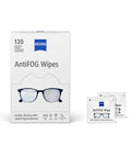 ZEISS AntiFOG Wipes box (120 count) with blue ZEISS logo and two wipe sachets