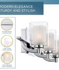 Kolt Modern Vanity Bath Lighting 3 Light LED Fixture In Polished Chrome 13.5 Watts Energy Efficient Vanity Light, glass shades