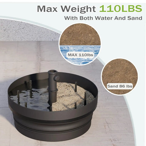 Beefy Heavy Duty Outdoor Umbrella Base Foldable Fillable With Sand Or Water Up To 110 Lbs Adjustable Fit For 1.26 To 1.89 Inch Poles