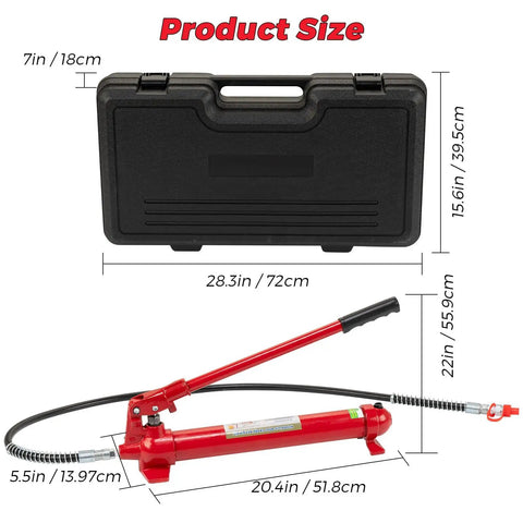 12 Ton Hydraulic Porta Power Kit With 4 6 Foot Hose And Storage Case For Auto Body Repair Car Truck Garage Frame Maintenance Heavy Duty Lifting Tool Pro with product dimensions displayed