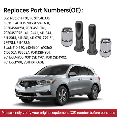 M12x1.5 Wheel Studs With Lug Nuts Set For Honda Vehicles Including Accord Civic CRV Odyssey TL TSX Integra MDX NSX Legend