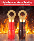 Heavy Duty 4 Gauge Copper Wire Connectors Plus Red And Black Ring Terminals For Battery Cable Adapters With Badass Conductivity And Hella Secure Wiring in high-temperature testing with flames.