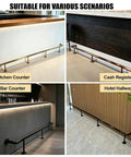 Heavy Duty Stainless Steel Bar Foot Rails And Kick Rack Brackets For Island Kitchens, beefy rustproof footrest holders in various settings.