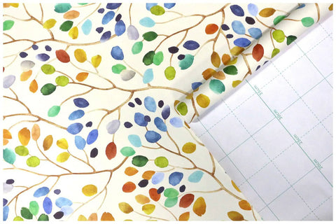 Peel And Stick Floral Wallpaper For Nursery Decor Removable Contact Paper In Colorful Forest Beige Orange Blue No Mess Easy Renters Friendly Room Makeover 17.7 Inch By 118 Inch with vibrant leaf pattern background