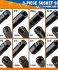 Eight Piece Lug Nut Key Kit And Spline Socket Set For Aftermarket Rims And Wheel Locks Heavy Duty Easy Removal