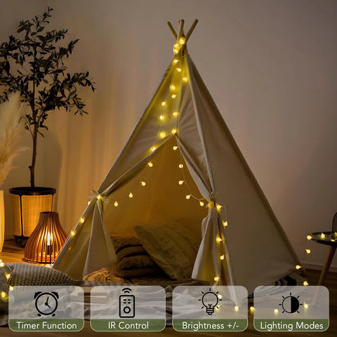 Battery Operated Globe String Lights With 50 LED Crystal Orbs 16.4 Ft Waterproof Fairy Lights With Remote lighting a tent.