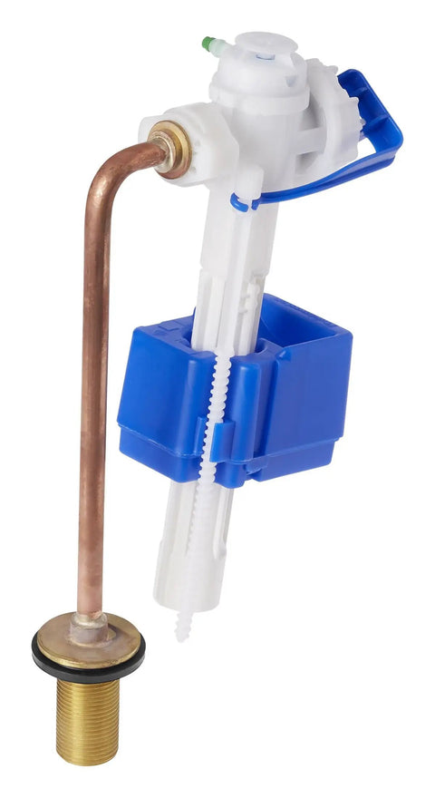 Unfinished Replacement Fill Valve Assembly for Plumbing Fixture Genuine Repair Part with brass and plastic components, side view