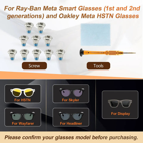 Smart Glasses Repair Kit With Ten Precision Screws And Dedicated Screwdriver includes 10 screws and precision screwdriver tools.