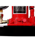 Close-up of the hydraulic pump and gauge on the Heavy Duty 12 Ton Hydraulic Shop Press With Built In Pressure Gauge And Toughened Steel Frame.