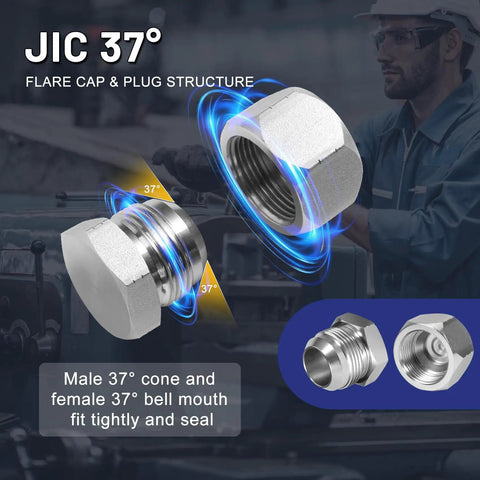 All In One Pro Grade Heavy Duty 72 Piece Hydraulic JIC Plug And Cap Kit With 37 Degree Flare Fittings Carbon Steel Hose Caps