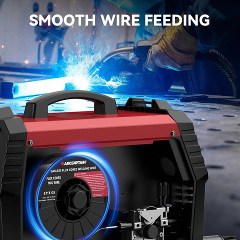 Heavy Duty Flux Core Welding Wire E71T-GS .030 Inch Diameter 10 Pound Coil viewed from the side showing smooth wire feeding.