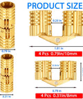Hidden Brass Barrel Hinges Kit For Jewelry Boxes And Small Cabinets 180 Degree Flush Mount Solid Brass Construction 8mm And 10mm Hinges 8 Piece Set 4 Each For Wood Doors By OFCOX with measurement details.