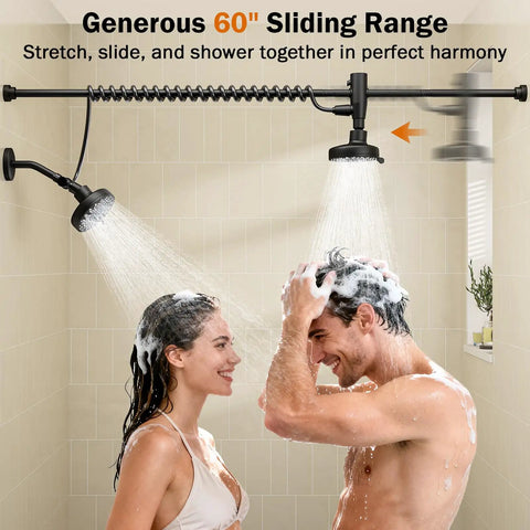 Dual Shower Head With Adjustable Slide Bar And Reinforced Hose Black Double Spray Bathroom Upgrade No Stress Spa Comfort For Renters Slick Fit That Totally Hits Different Now