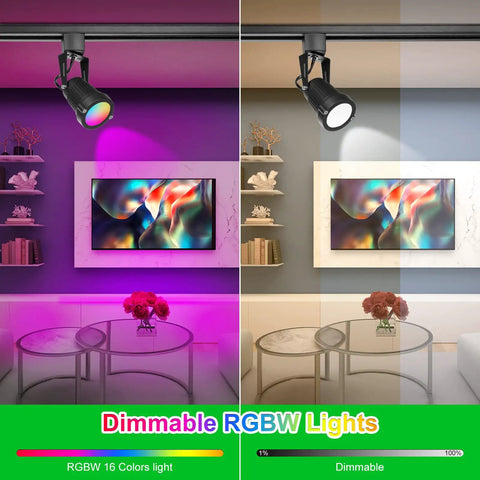 12W RGB LED Track Lighting Heads Dimmable Color Changing Lights For Accent And Task Rooms in living room setting