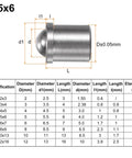 20 Piece Ball Point Spring Plungers 5X6MM 304 Stainless Steel Precision Positioning Pins specifications and dimensions table