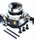 Upgrade Your Bench Rig With This Tough 3 Inch Tilting Rotary Table Paired With A Quick Fit 50 Mm Chuck And Heavy Duty Backplate Clamping Kit To Crank Out Snappy Milling Jobs Without The Hassle, 75mm rotary table with attachments.
