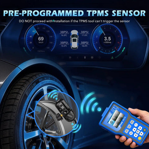 TPMS Sensor Set Of 4 433MHz Tire Pressure Monitoring System Pre Programmed Auto Relearn Replacement For Your Ride Make Model Year High Quality New Sensors Ready To Roll After A Quick 20 Minute Drive, wheel sensor and TPMS tool