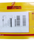 DHL Express yellow shipping parcel with white tracking label and barcode.