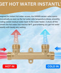 Solid Brass Sensor Valve Upgrade For Instant Hot Water Recirculation Replace Watts Premier 367010 Compatible With Grundfos Pump Systems showing hot and cold water inlets.