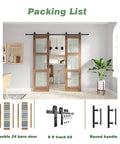 Double 24x84 Inch Glass Barn Doors With 48 Inch Opening, 8 Ft Hardware Kit And Handle Included, installed in living room