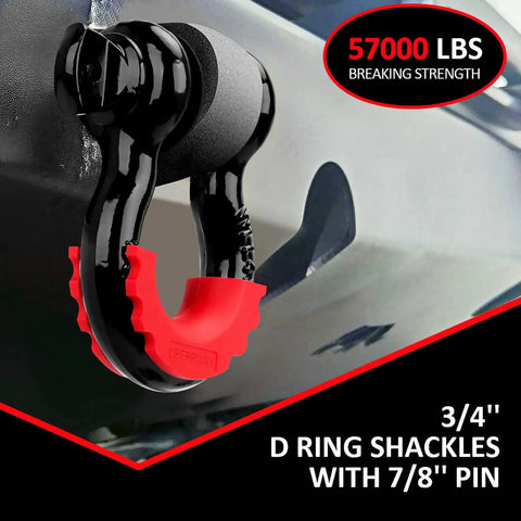 Beefy 3/4 Inch D Ring Shackles 2 Pack With 7/8 Inch Screw Pin, Heavy Duty Off Road Recovery Shackles, 9,500 Lb Capacity, Black Finish