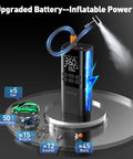 Portable Car Tire Inflator And Air Compressor With Pressure Gauge And LED Light Auto Shut Off At Preset PSI shown with inflatables