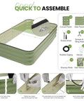 Illustration showing the quick assembly of a 4-In-1 Adjustable Raised Garden Bed Kit With Galvanized Planter Boxes For Vegetables And Flowers.