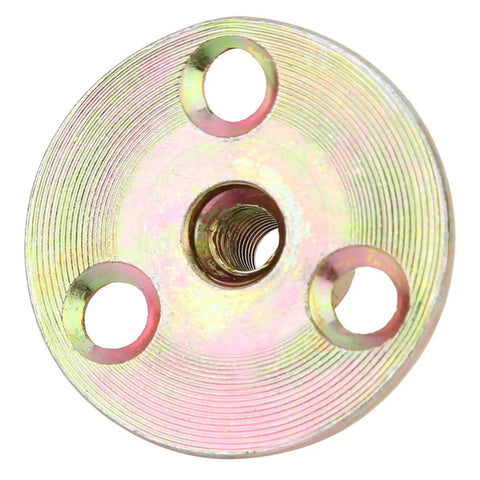Top view of Three Hole Flange Nut With Galvanized Finish M8, Rugged Tee Nut For Secure Mounting, Three Point Contact Delivers Rock Solid Grip