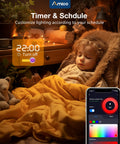 Child sleeping under warm light with 12 Pack 6 Inch LED Recessed Ceiling Lights With Night Light, 5 CCT Switchable app.