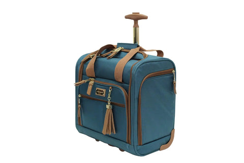 15 Inch Carry On Luggage For Women Lightweight Rolling Spinner Wheels Underseat Bag For Weekend Trips And Business Travel Teal Blue