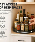 No Fuss 18 Inch Lazy Susan Turntable Dead Solid Swivel Cabinet Tray With Steel Ball Bearings for organized spices and bottles.