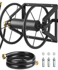 Wall Mounted Garden Hose Reel Holds 200 Feet Of 5/8 Inch Hose Heavy Duty Steel Outdoor Water Reel With Brass Fittings And 5 Foot Leader Hose Manual Winder Space Saving For Yard Lawn And Garage