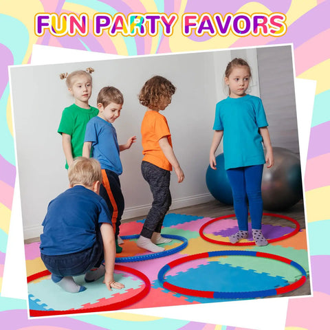 Children playing with Two Pack Adjustable Toy Hoop Exercise Rings Set With Detachable Plastic Blocks in a colorful indoor setting
