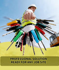 Heavy Equipment Keys Master Set For Construction Machines, 32 Piece Universal Key Kit held by a worker on a construction site.